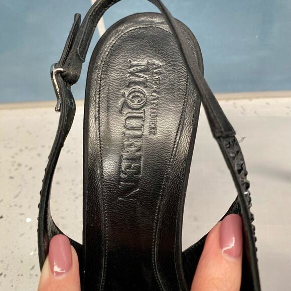 Alexander McQueen Crystal Embellished Slingback Sandals Heels Black 40 Showgirl - Picture 6 of 13